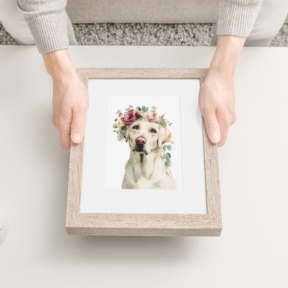 Watercolor Labrador Retriever with Flower Crown Portrait Wall Art Print Unframed - Picture 6 of 7